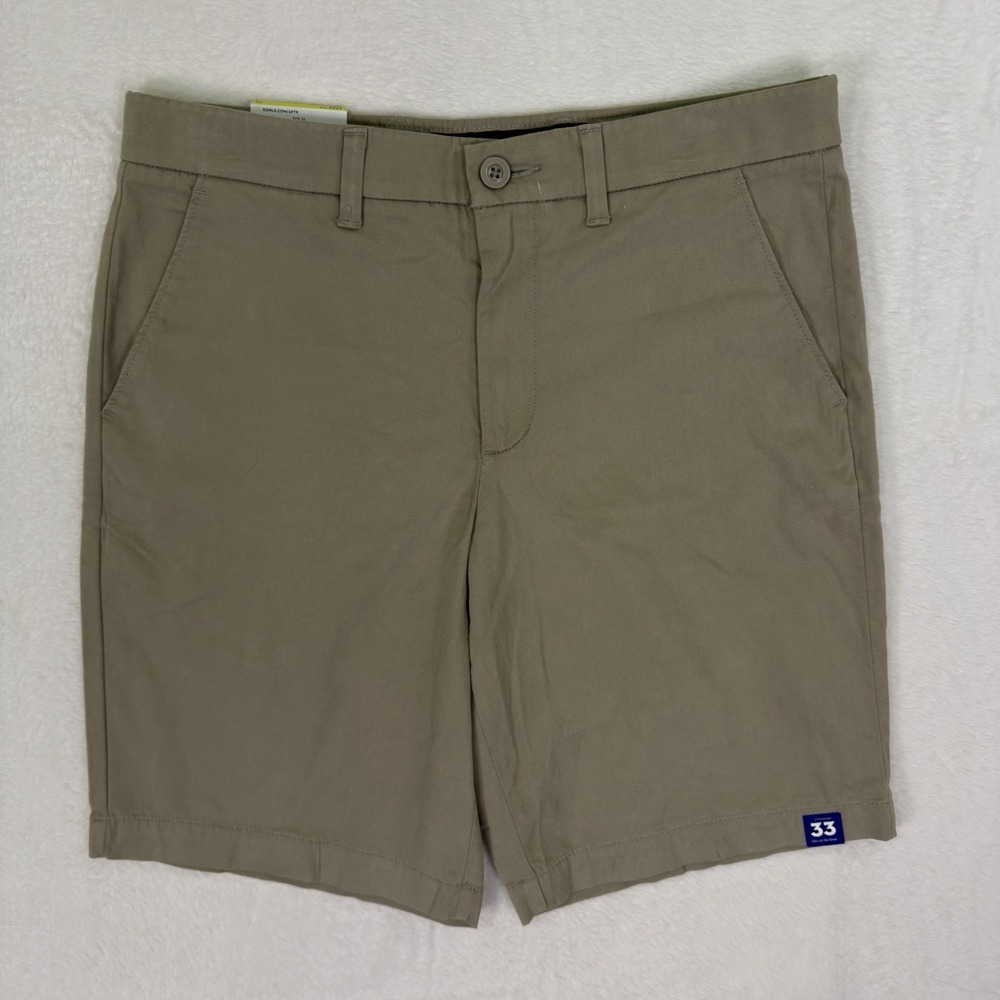 New Apt 9 Shorts Mens 33 Tan Khaki Flat Front Premier Flex Chino Slash Pockets